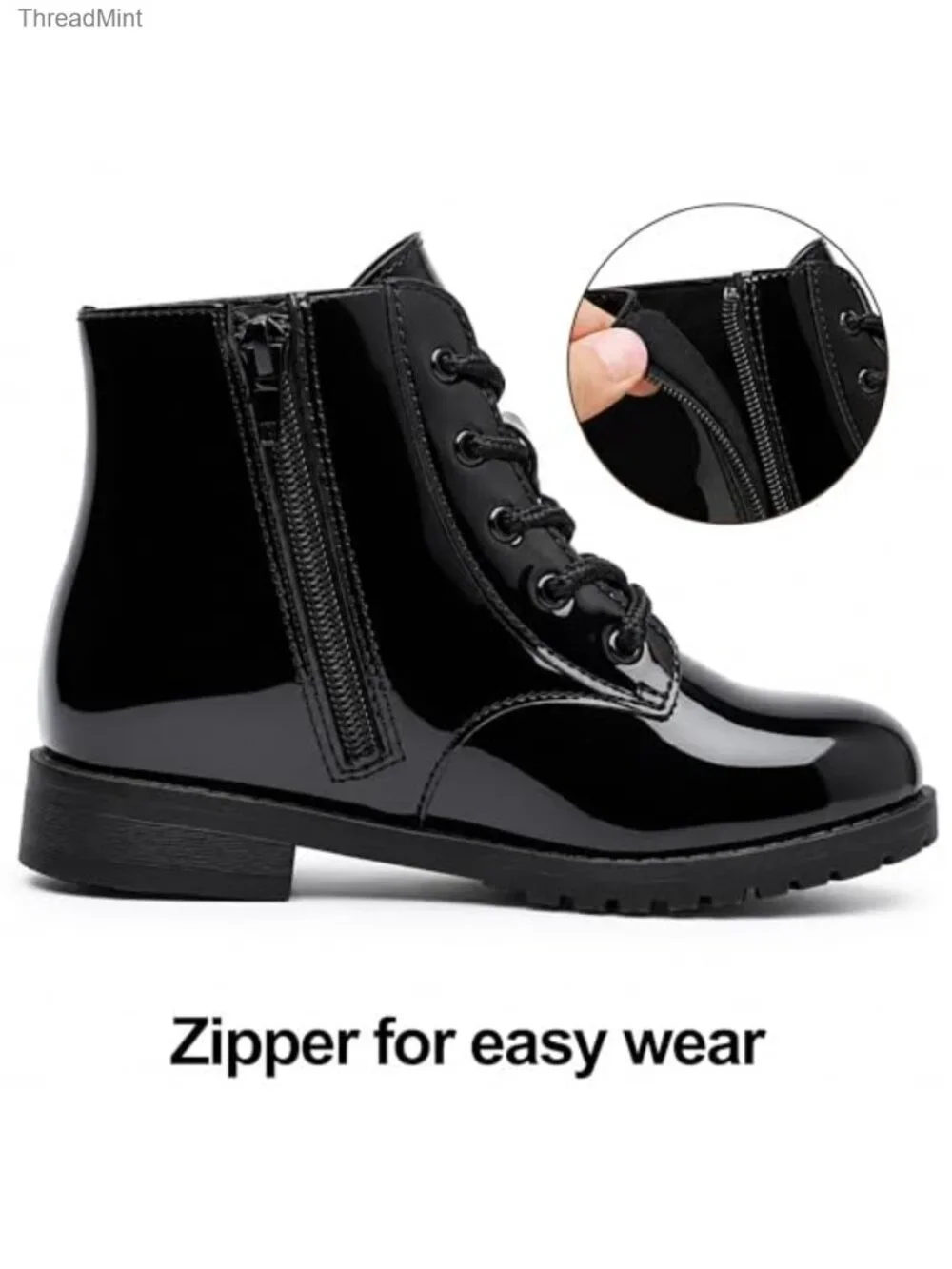 Girls Non-Slip Water-Resistant Ankle Combat Boots Side Zipper